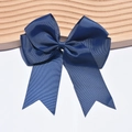 Navy blue 6-inch grosgrain ribbon bow hair clip with double fishtail streamers - Dark Blue