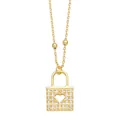 Minimalist gold heart lock pendant necklace with pavé stones and metal beads - Heart Lock / Gold