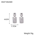Detailed view of silver rectangular leaf earrings with textured finish measuring 4.6cm by 1.7cm - Hammered Rectangular Pendant Style (HE47185AW0)