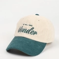 Detailed texture of corduroy baseball cap with Be Wild and Wonder embroidery - Adjustable / Beige/Dark Green