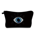 Close-up of black evil eye cosmetic bag with blue embroidery and silver zipper detail - Black Blue Pupil Eye