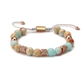 Adjustable natural agate beaded bracelet with rose gold zircon rings on white background - Shoushan Stone