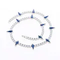 Silver hip hop 5mm tennis chain with blue enamel spike pendants for men - Silver with Blue Stone
