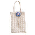 Detail of white bubble texture tissue box with blue floral pattern and hanging strap - Beige Bubble Fabric-Light Blue Medium 5-Petal Flower