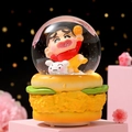 Cute Crayon Shin-chan burger music box crystal ball with floating white glitter inside - Red/Crayon Shin-chan