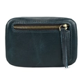 Vintage dark green crazy horse leather coin purse with antique brass zipper closure - Oil Leather Blue