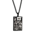 Gothic tarot death card necklace with matte black rectangle pendant in stainless steel - Grim Reaper / Black