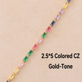 Collier doré serti de zircons rectangulaires multicolores de 2,5*5 mm en griffes - Zircon Arc-en-Ciel (2.5*5mm) - Plaqué Or