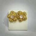 Golden flower earrings with pink crystal centers on white display card - Radial Petal Flower / Gold + Pink