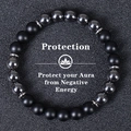 Protection bracelet with 8mm matte obsidian and moonstone beads on a textured base - Matte Black Hematite Style (Protection-2)