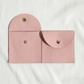 Pink microfiber jewelry pouch with curved flap and golden snap button closure - 8*8cm / Pink