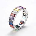 Macro view of rainbow zircon titanium steel ring with colorful baguette cut gemstones - Steel Color With Colorful Zirconia