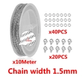 DIY jewelry kit with 10m silver chain, 40 jump rings and 20 lobster clasps for making necklaces - Width 1.5mm/10m Set / Steel