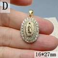 Close-up of gold Virgin Mary Guadalupe pendant with zircon inlay measuring 16x27mm - Style D-Oval White Zirconia