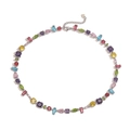 Detailed view of colorful geometric zircon stones on a silver adjustable necklace - Silver Irregular Colorful Zircon Spliced Necklace