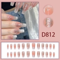 Long coffin press-on nails in nude pink gradient with silver butterfly and diamond accents - Pink Ombre Butterfly Rhinestone Style (D812 Glue Type)