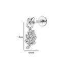 Leaf dangle labret stud earring with micro-pave zircons, silver finish - Leaf (2635-10) / Silver