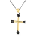 Collar con colgante de cruz creativo negro y oro chapado al vacío con cadena de plata - Estilo Cruz Empalmada Oro y Negro (KP96970-KHY)
