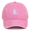 Pink washed cotton baseball cap featuring blue sitting dog silhouette embroidery on front - Pink