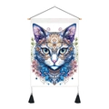 Bohemian tapestry with a stylized 3D cat pattern in blue and purple with black tassels - Style 2 / 35x50cm