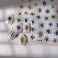 Vintage gemstone nail art stickers with metallic borders on iridescent white nails - Colorful Oval Gem Frame Style (CO-333)