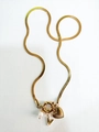 Gold flat snake chain necklace with white pearl, heart and V letter pendants - Letter V