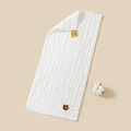 White cotton gauze baby bib with brown flower embroidery and soft bubble texture - Large / Flower