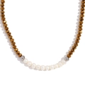 Beaded necklace with gold faceted beads, white pearls and silver metal accents - Gold Plated