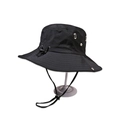 Black wide brim sun hat with adjustable windproof drawstring for outdoor hiking - Black