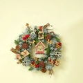 Classic red, green and gold Christmas wreath with wooden house and retro car accents - 40cm Classic Wreath Without Lights