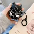 Cool black silicone case for AirPods Pro 2 with a geometric panther mask design and ring strap - Black Panther + Hanging Ring / AirPods 1/2 Gen