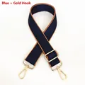 Navy blue nylon shoulder strap with brown edges and gold metal swivel hooks - Blue / Silver Hardware