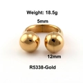 Goldener offener Ring aus Titanstahl mit zwei polierten 12mm Perlen in elegantem Design - US 6 / Doppelkugel Offener Stil / Gold