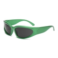 Futuristic Y2K cycling sunglasses with metallic green frame and oval dark grey lenses - Pearlescent Green Frame Grey Lens