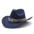 Navy blue western cowboy hat with ethnic woven band and turquoise stone ornament - M (56-58cm) / Navy Blue