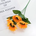 Three-head artificial sunflower bouquet with realistic yellow petals on white background - Yuanbao Flower - Yellow