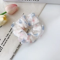 Off-white organza scrunchie with pink and blue heart patterns for elegant hair styling - FQ1070F Light Red Heart Scrunchie