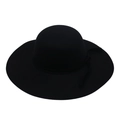 Classic black wide brim wool felt hat with decorative bow ribbon for women - 10cm Round Top Bow / Black