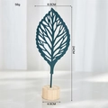 Scultura a foglia di ginkgo in metallo verde scuro con base in legno naturale per decoro - Y01-Foglia di Ginkgo / Blu navy