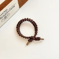 Elastic dark brown woven hair tie with protective end cap for girls and toddlers - Dark Coffee