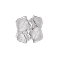 S925 sterling silver leaf texture ring with sparkling diamonds for women in silver - White Gold [Size 15/Adjustable]