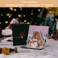 3D pop-up snowman Christmas card set with dark green envelope and golden sticker seal - Style F - Christmas Paradise 3D Card