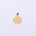 Detailed view of an octagonal gold plated pendant featuring an engraved butterfly pattern - Butterfly Pendant 20*23MM