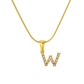 Gold plated stainless steel letter W necklace pendant paved with sparkling rhinestones - Gold Letter W (S-P148-W)