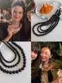 Elegant 6mm black beaded choker necklace featuring minimalist Korean style for layering - Black Glass Beaded Necklace 6mm