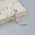 Detailed view of pink heart zircon belly ring with 14G internal thread specifications - Silver With Pink Zirconia