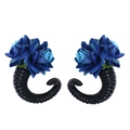 Gothic Halloween haarklemmen met zwarte hoorns en blauwe rozen voor cosplay kostuums - Blauwe Roos Duivels Hoorn Haarspeld