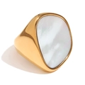 Exaggerated 18K gold plated stainless steel ring with irregular white shell inlay - US 6 / Gold with White Shell