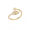 Adjustable golden devil eye ring with small crown and clear sparkling zircon stones - Crown Evil Eye Style / Gold-JZ4101G