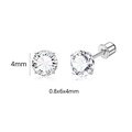 Silver 4mm round-cut cubic zirconia stud earrings showing front and side views - White Round Rhinestone / 4mm